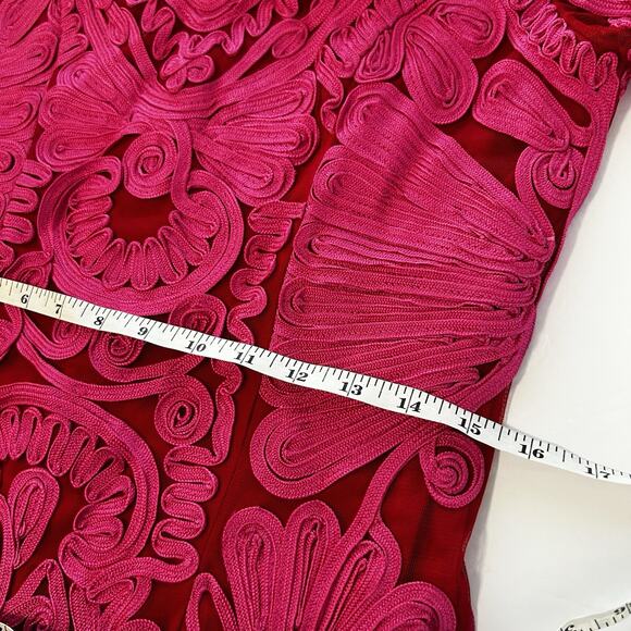 JS Collections Sz 10 Soutache Embroidered Tea-Length Midi Dress Red Hot Pink - Picture 8 of 11